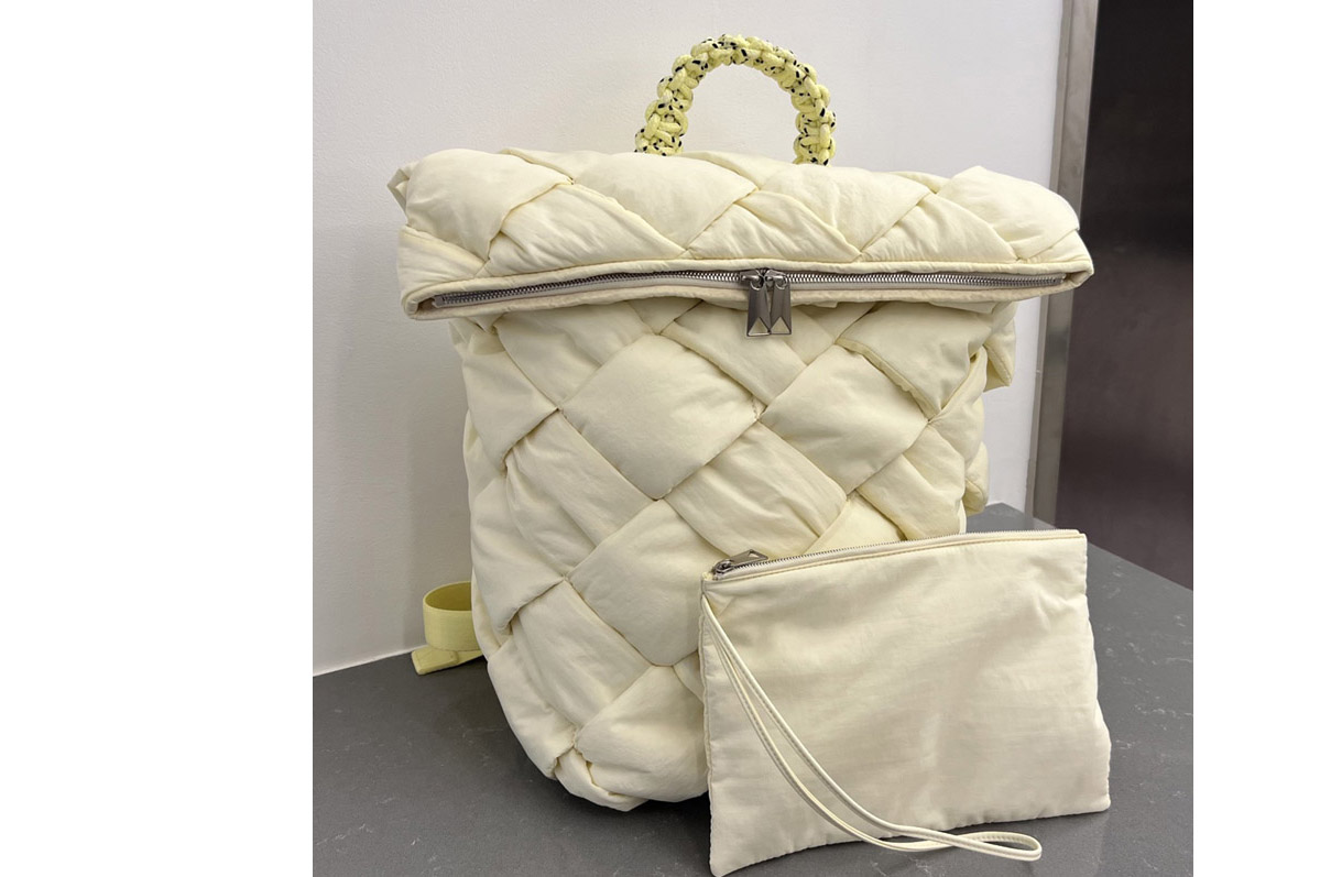 Bottega Veneta 690891 Padded intreccio nylon backpack in Zest washed Nylon