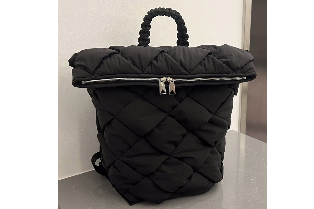 Bottega Veneta 690891 Padded intreccio nylon backpack in Black Nylon