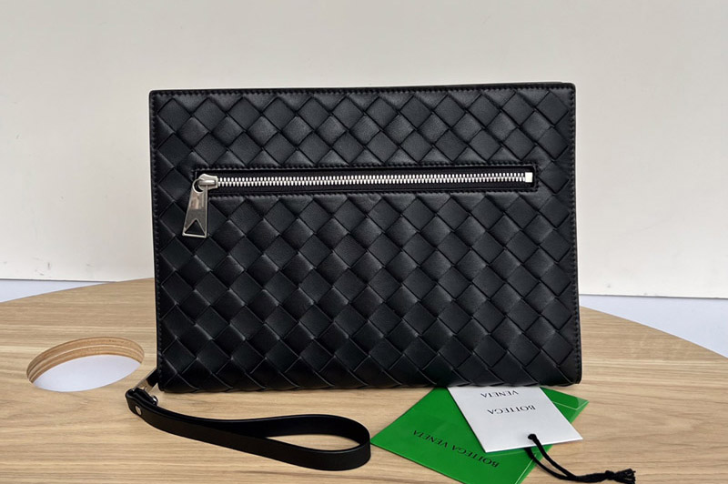 Bottega Veneta 693675 Small intrecciato leather document case in Black intrecciato