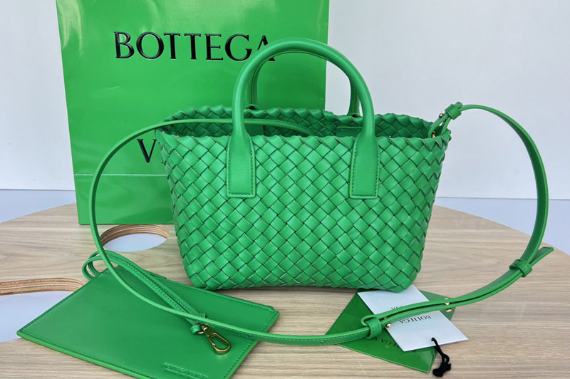 Bottega Veneta 709464 Mini Cabat tote bag in Green intreccio leather