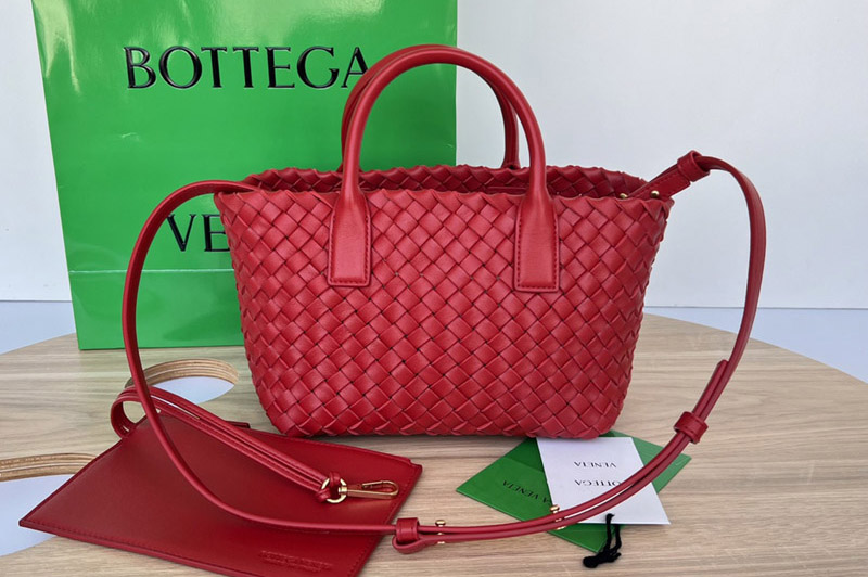 Bottega Veneta 709464 Mini Cabat tote bag in Red intreccio leather