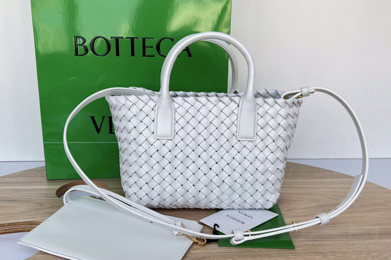 Bottega Veneta 709464 Mini Cabat tote bag in White intreccio leather