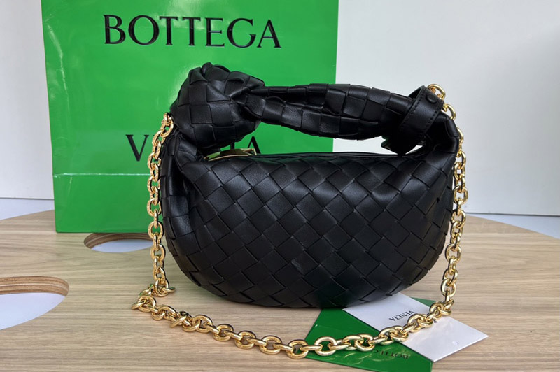 Bottega Veneta 709562 Mini Jodie top handle bag in Black intrecciato leather