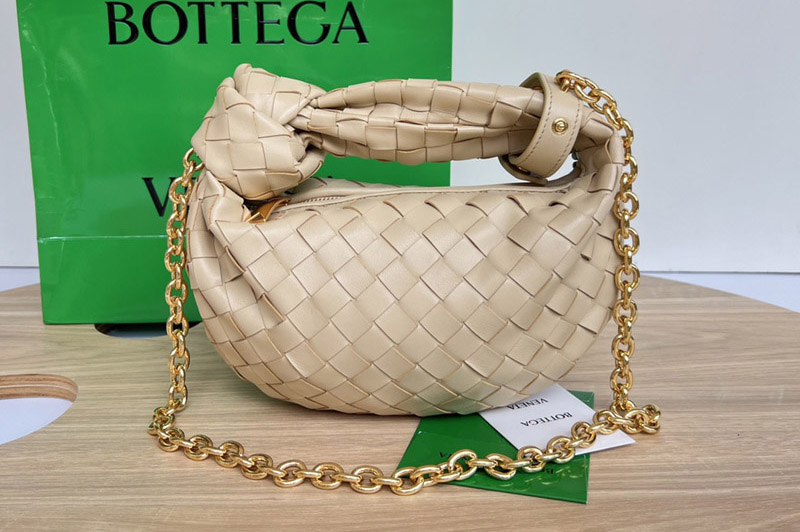 Bottega Veneta 709562 Mini Jodie top handle bag in Beige intrecciato leather
