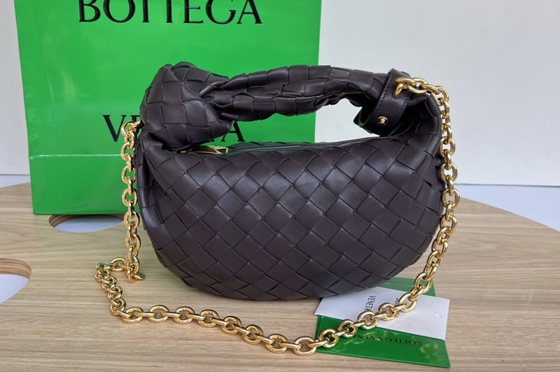 Bottega Veneta 709562 Mini Jodie top handle bag in Dark Coffee intrecciato leather