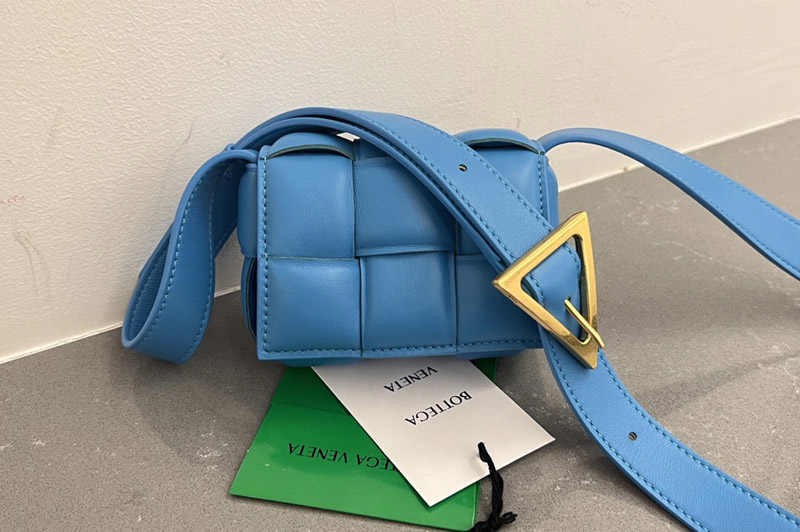 Bottega Veneta 716648 Candy Padded Cassette Bag in Blue padded intreccio leather