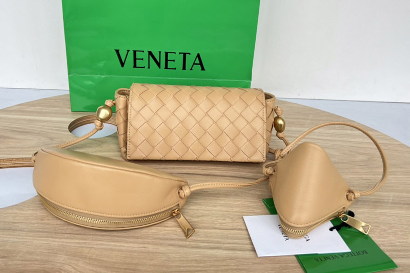 Bottega Veneta 717429 Pouch On Strap in Apricot Intrecciato leather