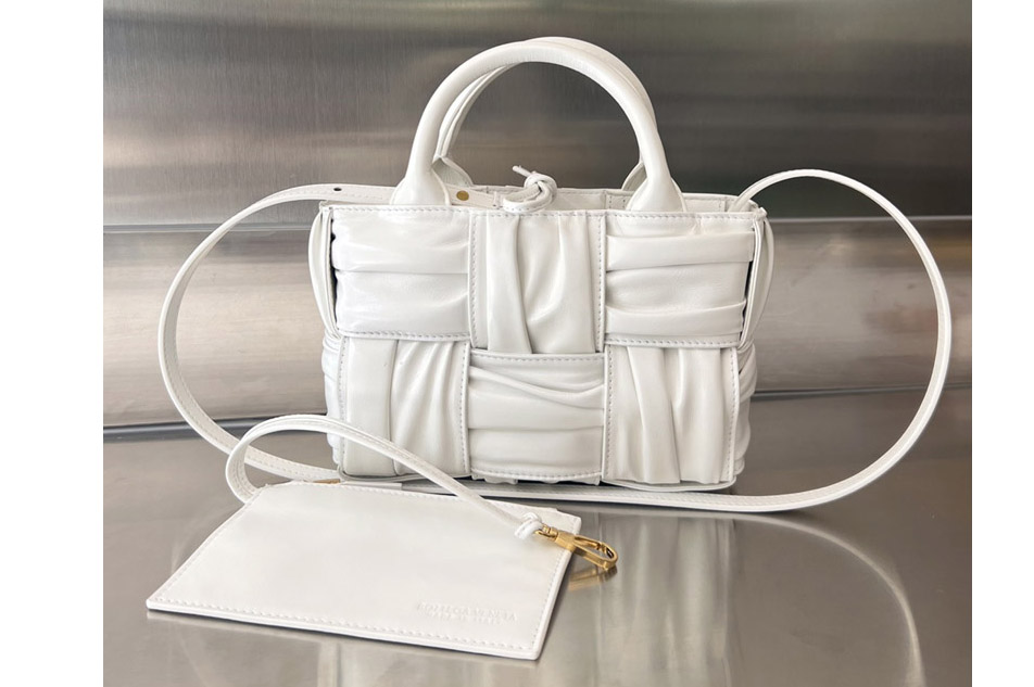 Bottega Veneta 729029 Candy Arco Tote Bag in White foulard intreccio leather
