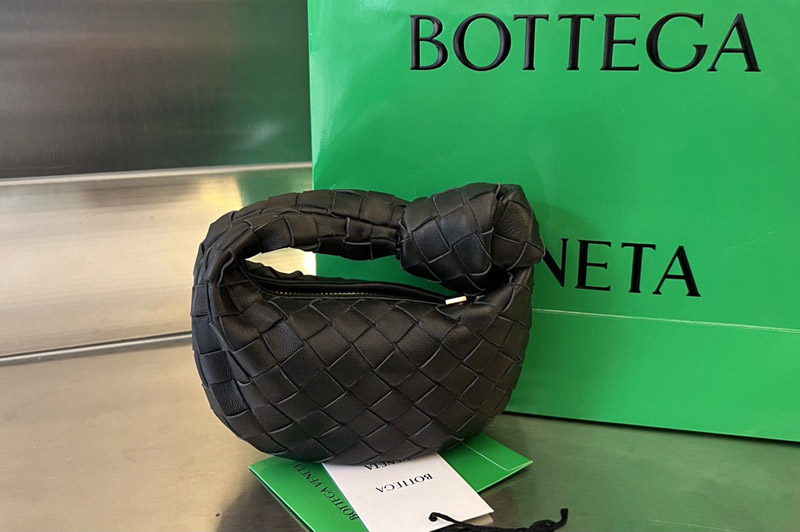 Bottega Veneta 730828 Candy Jodie Bag in Black intreccio leather With Gold Buckle