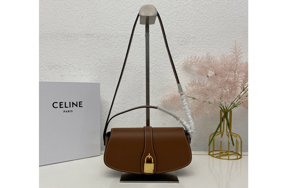 Celine 10I592 CLUTCH ON STRAP TABOU bag IN Tan CALFSKIN Leather
