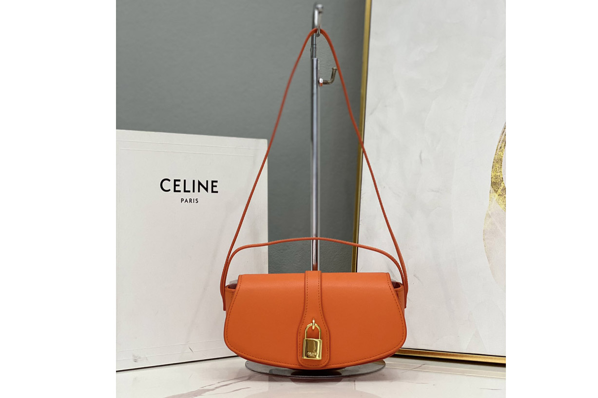 Celine 10I592 CLUTCH ON STRAP TABOU bag IN Orange CALFSKIN Leather