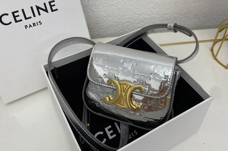 Celine 10I512 MINI TRIOMPHE bag IN Silver CALFSKIN Leather