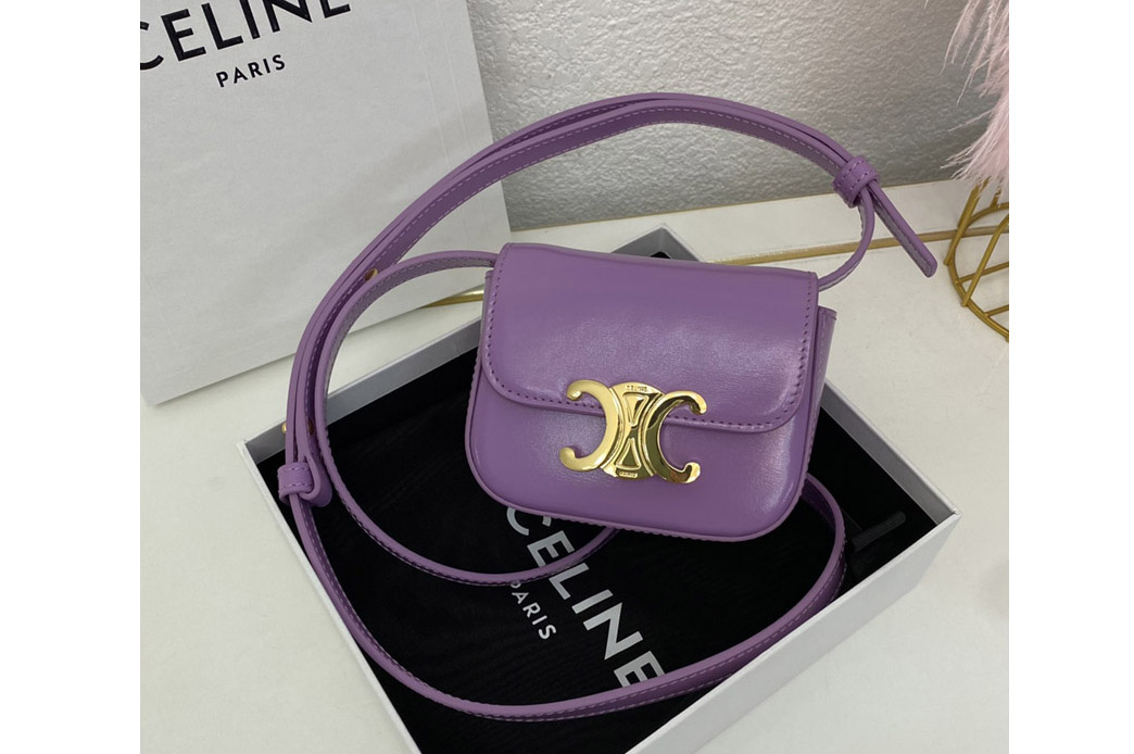 Celine 10I512 MINI TRIOMPHE bag IN Purple CALFSKIN Leather