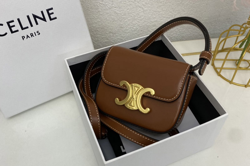 Celine 10I512 MINI TRIOMPHE bag IN Brown CALFSKIN Leather