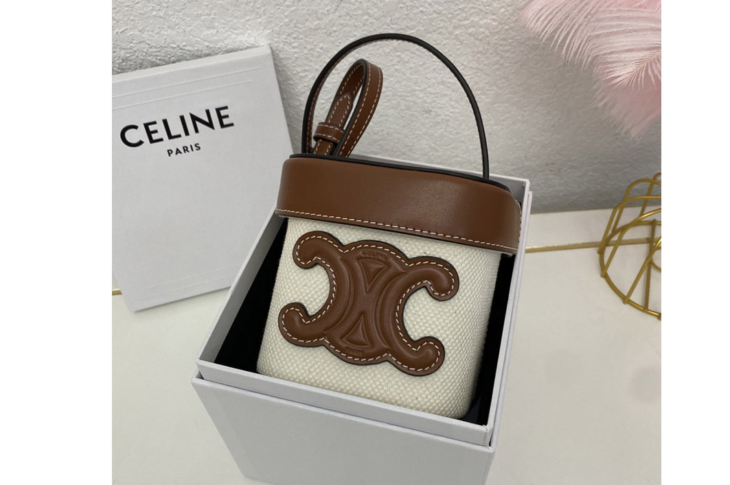 Celine 199263 SMALL BOX CUIR TRIOMPHE bag IN Canvas and Tan SMOOTH CALFSKIN