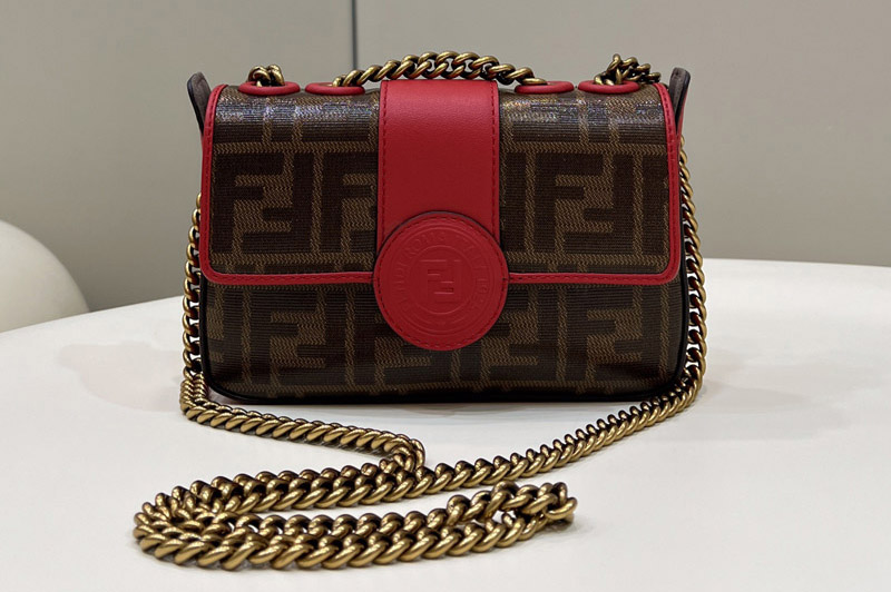 Fendi 8BS016 Mini Shoulder Bag in Brown FF canvas bag With Red