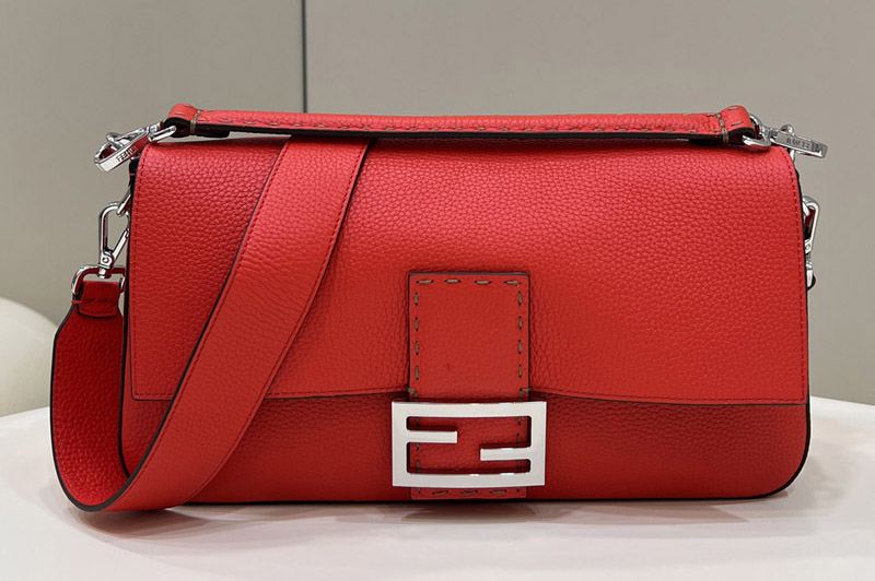 Fendi 8BR771 Baguette Large Bag in Red full grain leather
