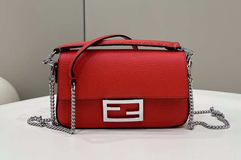 Fendi 8BS017 mini Baguette Bag in Red full grain leather