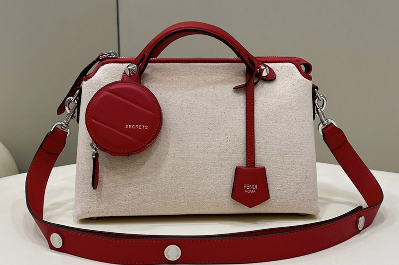 Fendi By The Way Boston bag in White fabric With Red