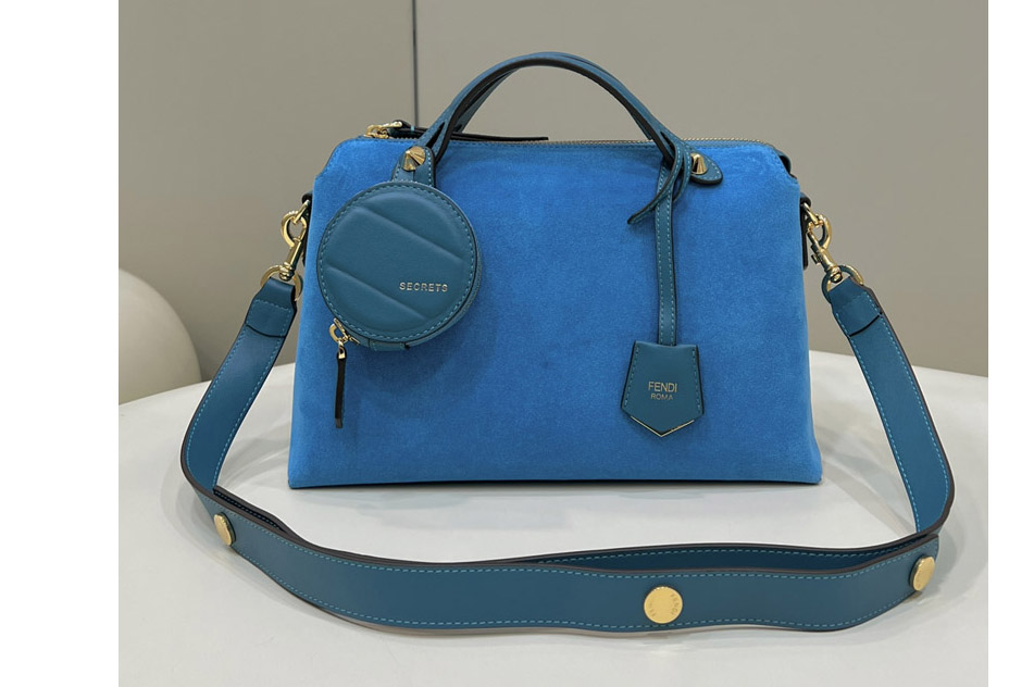 Fendi By The Way Boston bag in Blue Suede Leather