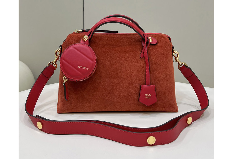 Fendi By The Way Boston bag in Red Suede Leather