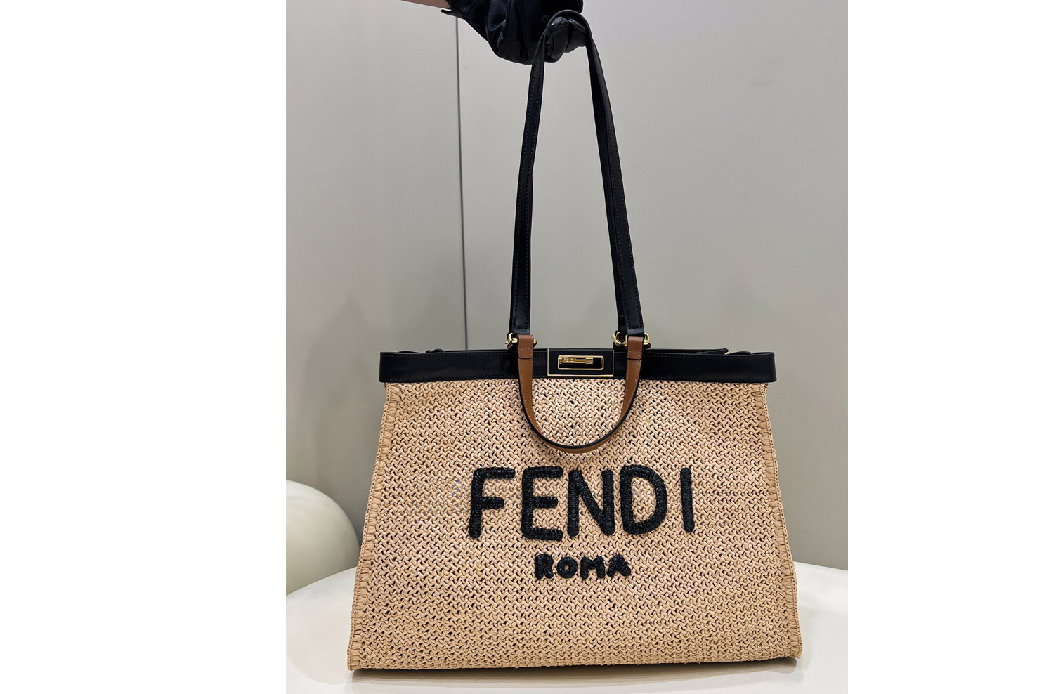 Fendi 8BH374 X-TOTE Medium Bag in Natural raffia