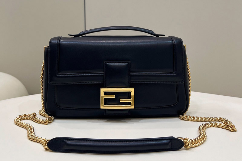 Fendi 8BR783 Baguette Chain Bag In Black Nappa Leather