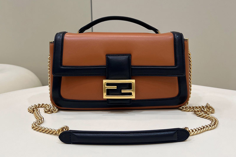 Fendi 8BR783 Baguette Chain Bag In Brown Nappa Leather