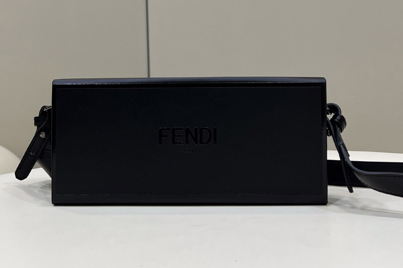 Fendi 8BT340 Horizontal Box Crossbody Bag in Black Leather