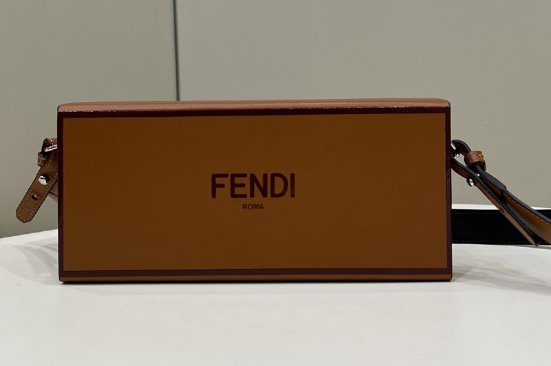 Fendi 8BT340 Horizontal Box Crossbody Bag in Brown Leather