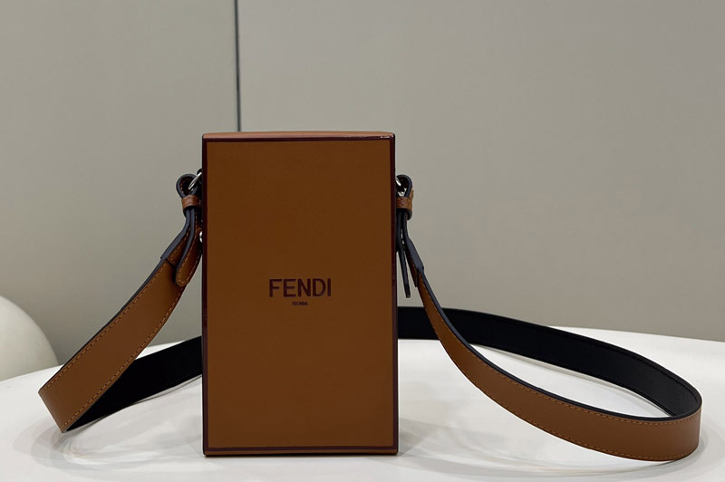 Fendi 7VA519 Fendi Box Shoulder Bag in Brown Leather