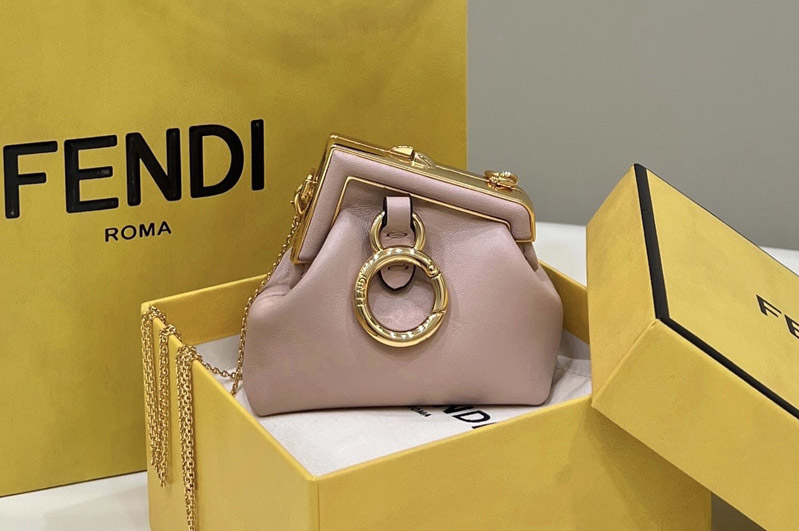 Fendi 7AS051 Nano Fendi First Charm Bag in Pink nappa leather