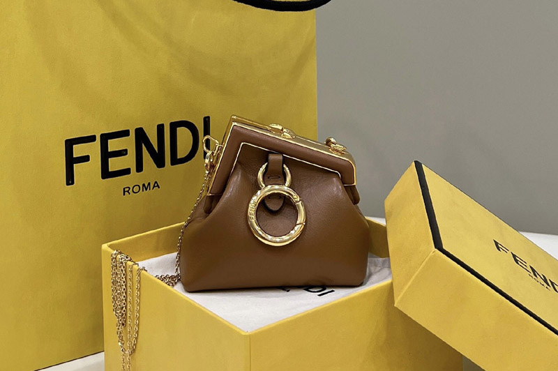 Fendi 7AS051 Nano Fendi First Charm Bag in Brown nappa leather