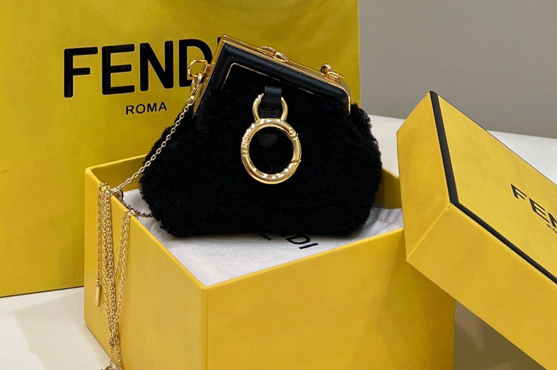 Fendi 7AS051 Nano Fendi First Charm Bag in Black sheepskin