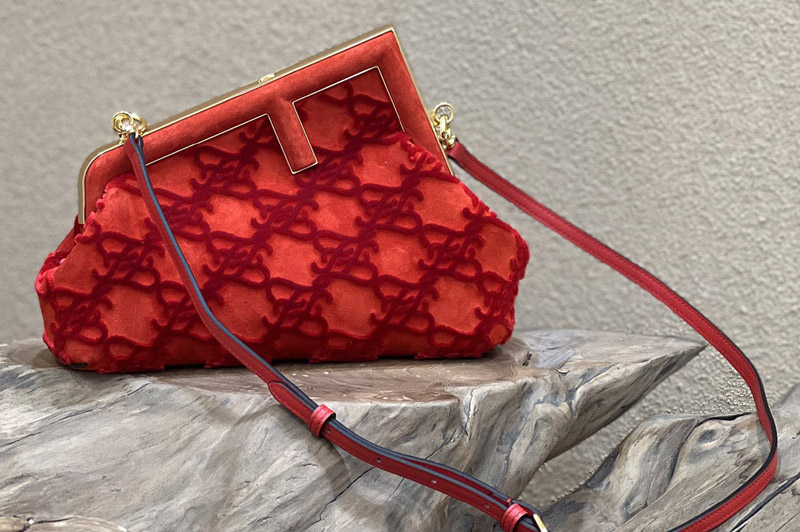 Fendi 8BP129 Fendi First Small Bag in Red suede
