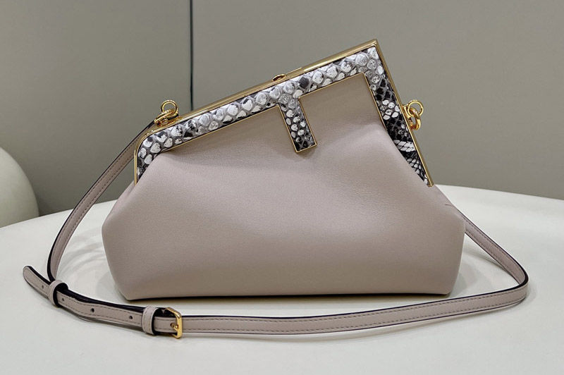 Fendi 8BP129 Fendi First Small bag in Gray leather and python leather
