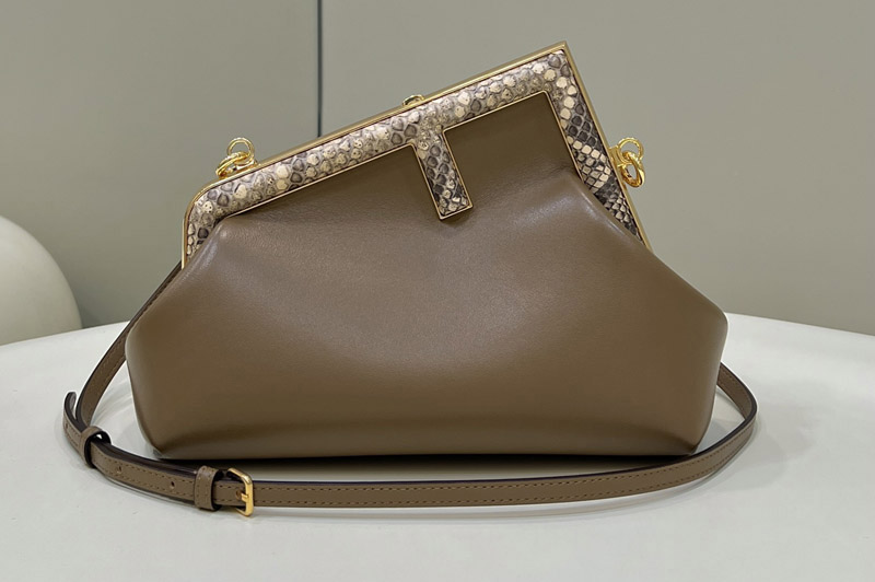 Fendi 8BP129 Fendi First Small bag in Dark Gray leather and python leather