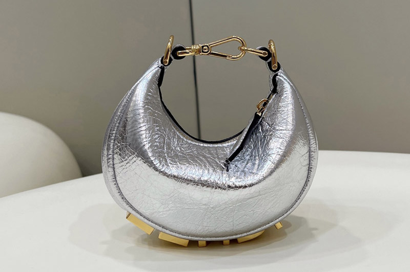 Fendi 7AS089 Nano Fendigraphy Mini hobo bag in Silver leather charm