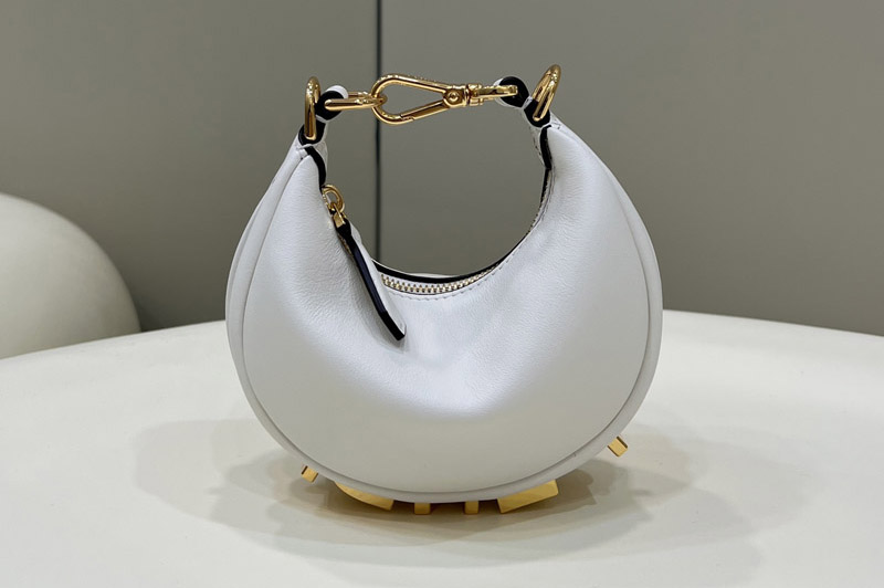 Fendi 7AS089 Nano Fendigraphy Mini hobo bag in White leather charm