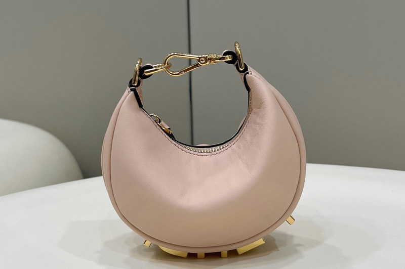Fendi 7AS089 Nano Fendigraphy Mini hobo bag in Pink leather charm