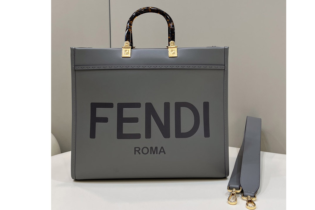 Fendi Sunshine Medium Shopper Bag in Grey leather