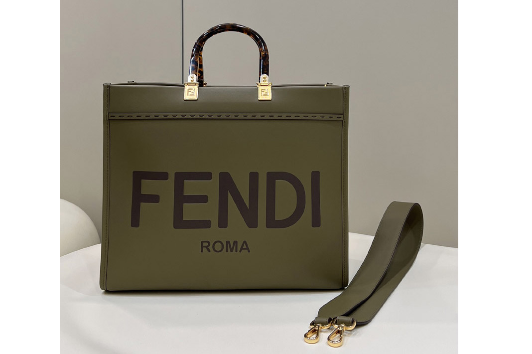 Fendi Sunshine Medium Shopper Bag in Green leather