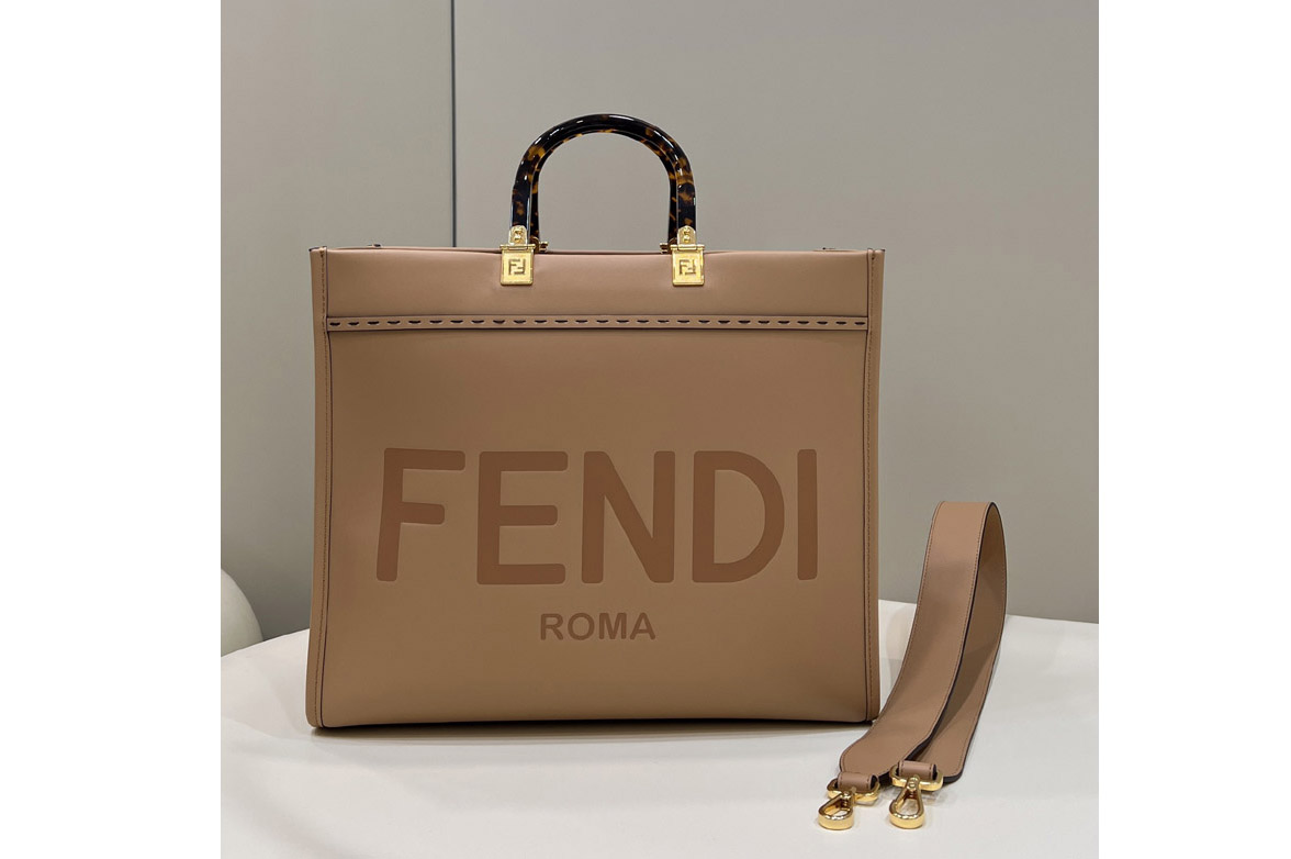 Fendi Sunshine Medium Shopper Bag in Beige leather