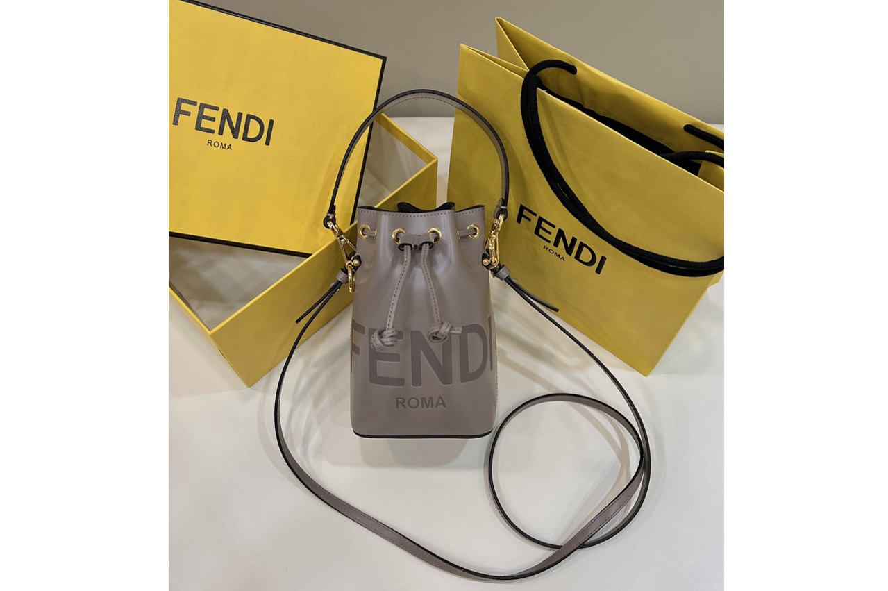 Fendi 8BS010 Small Mon Tresor bucket bag in Gray leather
