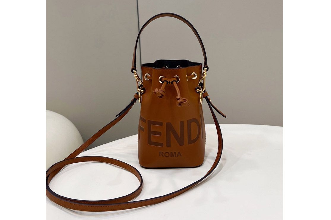 Fendi 8BS010 Small Mon Tresor bucket bag in Brown leather