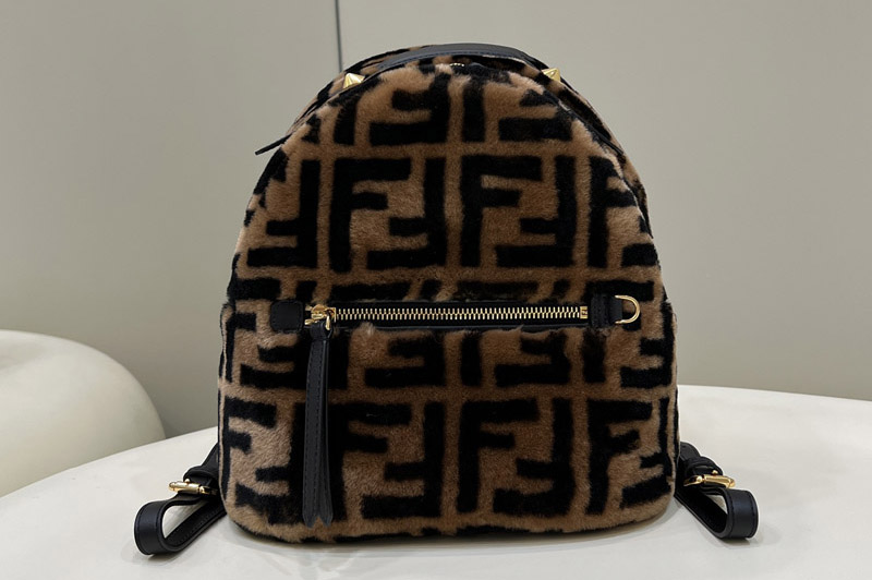 Fendi 8BZ038 Mini Backpack in brown sheepskin