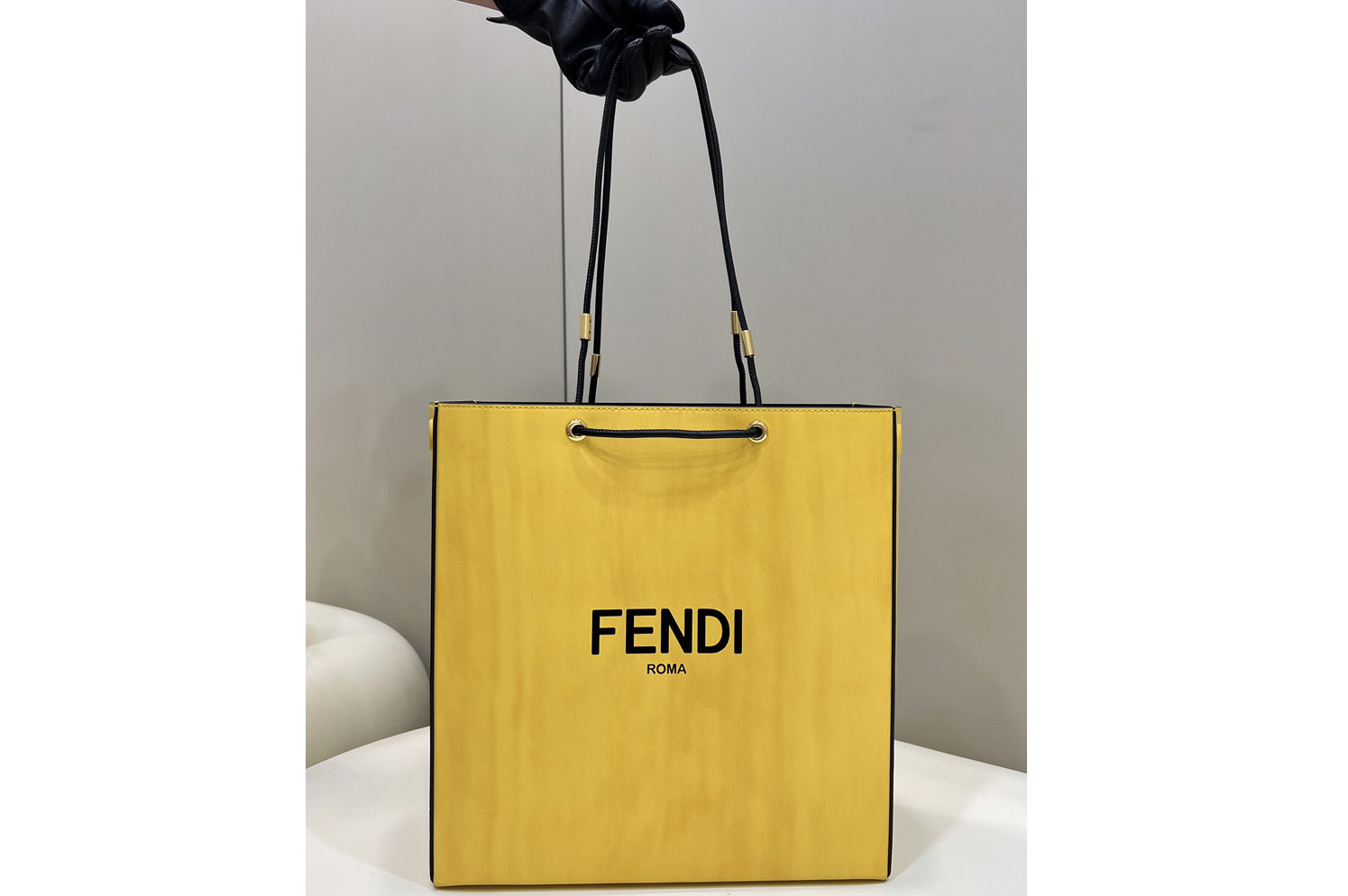 Fendi 8BH383 Shopping medium Tote Bag in Yellow Leather
