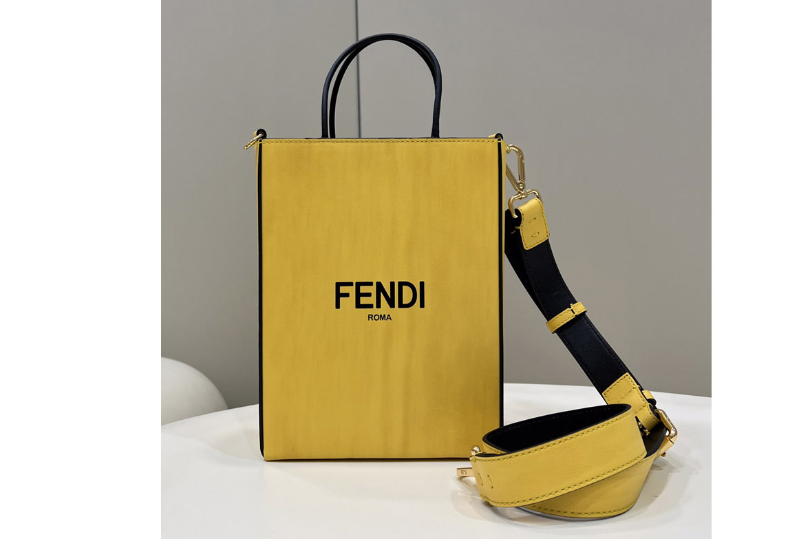 Fendi Shopping Small Tote Bag in Yellow Leather