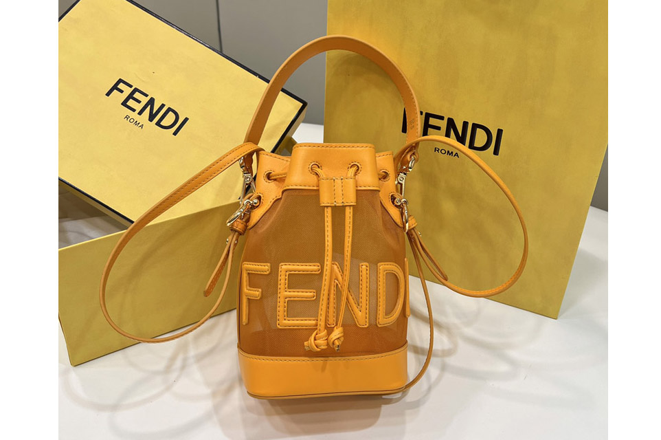 Fendi Mon Tresor Mini Bucket Bag in Orange Mesh