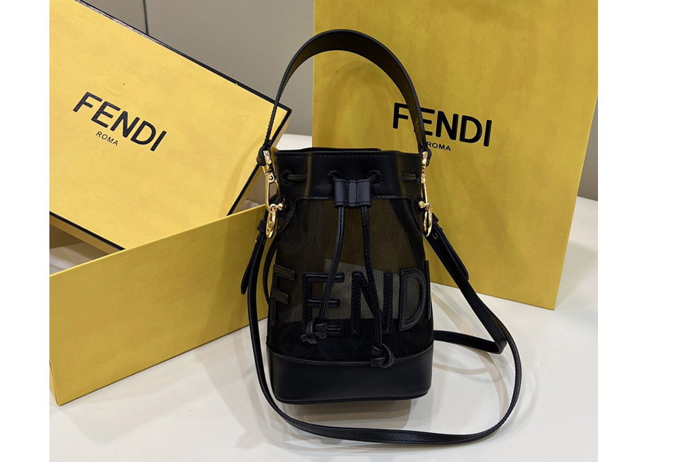 Fendi Mon Tresor Mini Bucket Bag in Black Mesh